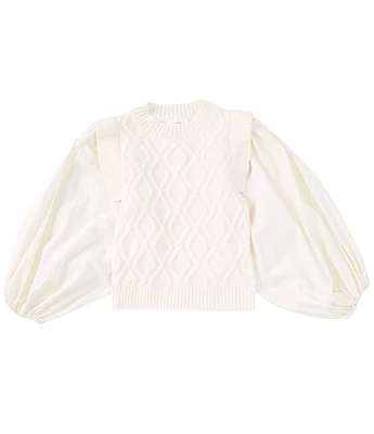 A Loves A Big Girls Long Sleeve Mixed Media Sweater