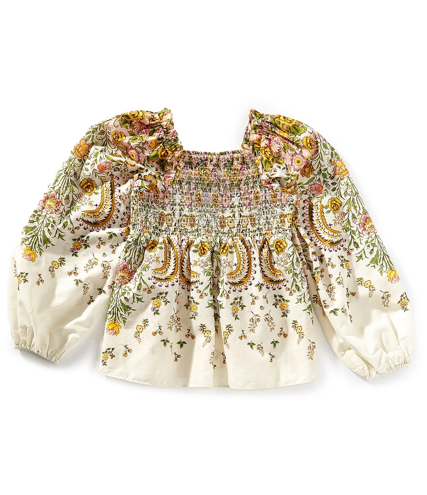 A Loves A Big Girls Long Sleeve Smocked Floral Blouse
