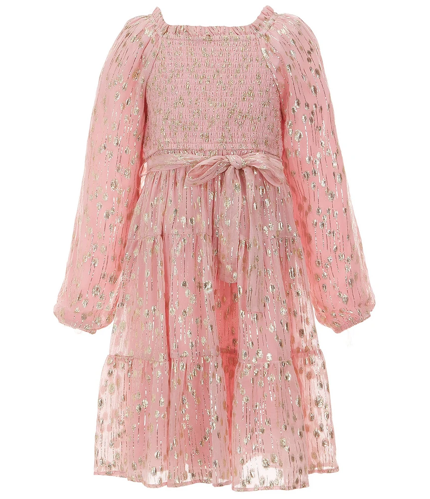 A Loves A Big Girls Long Sleeve Tiered Lurex Midi Dress