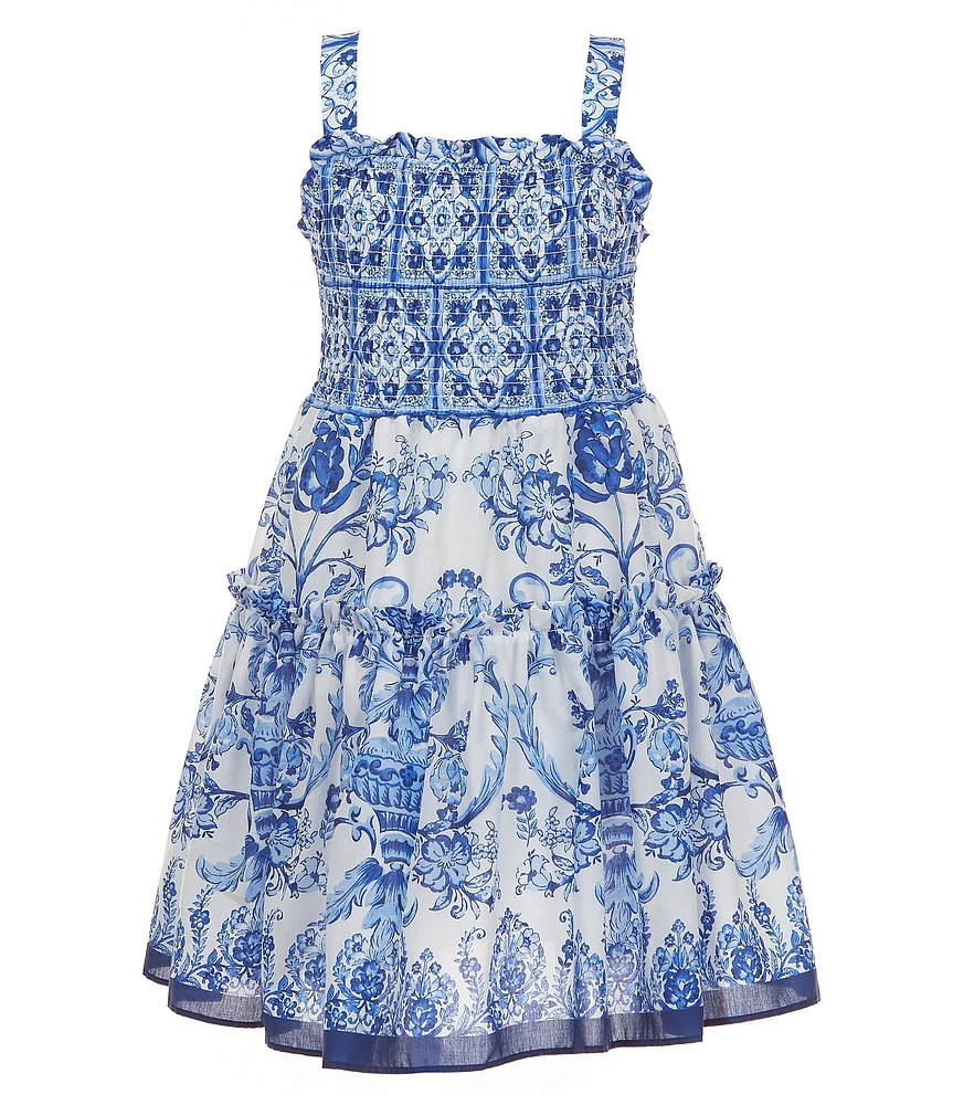 A Loves A Big Girls Floral Print Sleeveless Smocked Dress