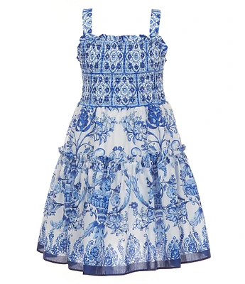 A Loves A Big Girls Floral Print Sleeveless Smocked Dress