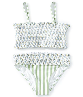 A Loves A Big Girls Ditsy Floral/Striped Smocked Bralette Two-Piece Swimsuit