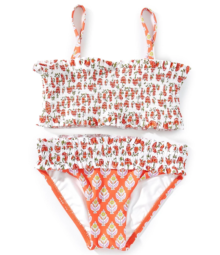 A Loves A Big Girls Multi-Floral Print Smocked Bralette Two-Piece Swimsuit
