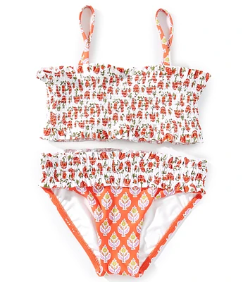 A Loves A Big Girls Multi-Floral Print Smocked Bralette Two-Piece Swimsuit
