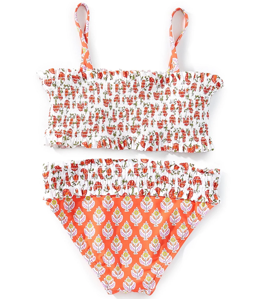 A Loves A Big Girls Multi-Floral Print Smocked Bralette Two-Piece Swimsuit