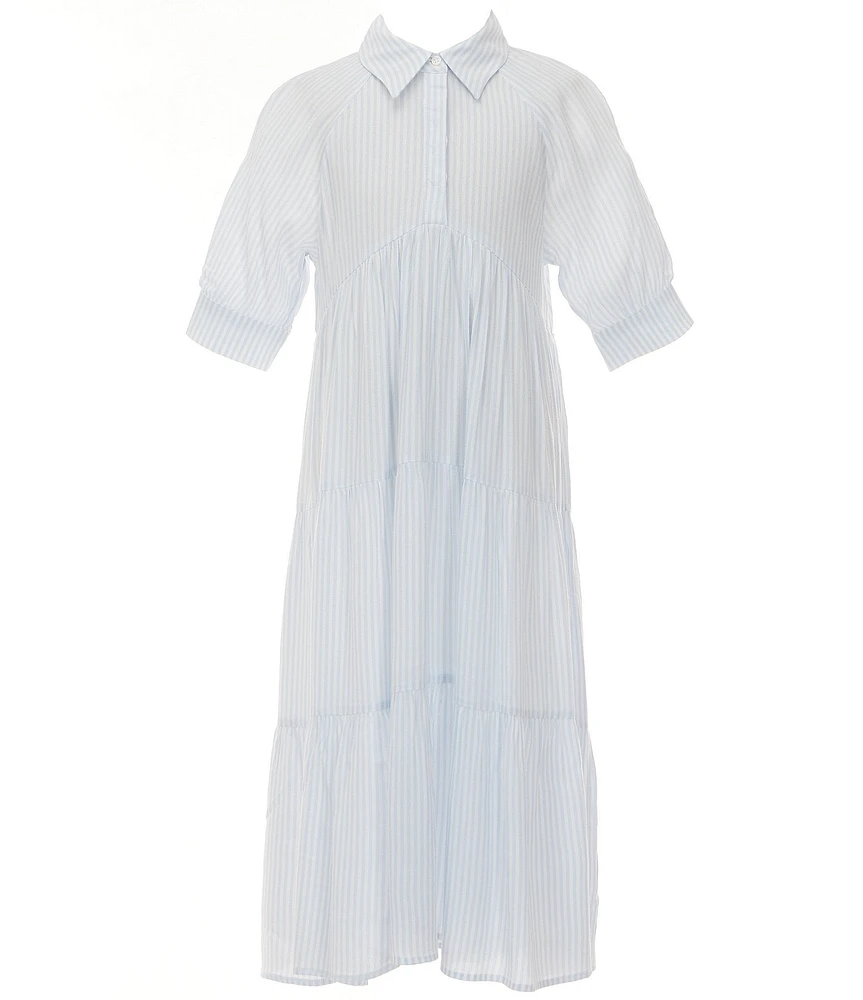 A Loves A Big Girls Striped Balloon Sleeve A-Line Midi Dress