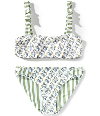 A Loves A Big Girls Reversible Floral/Stripe Tie Shoulder Bralette Two-Piece Swimsuit