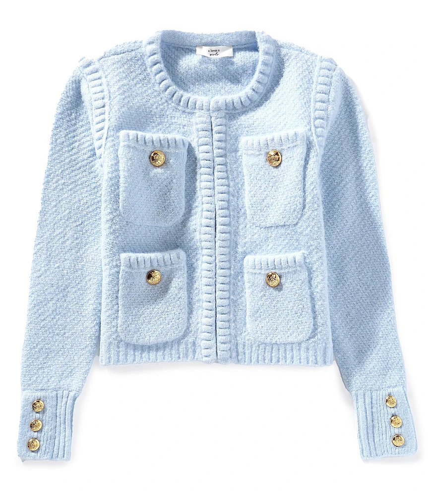 A Loves A Little Girls Long Sleeve Four Pocket Cardigan