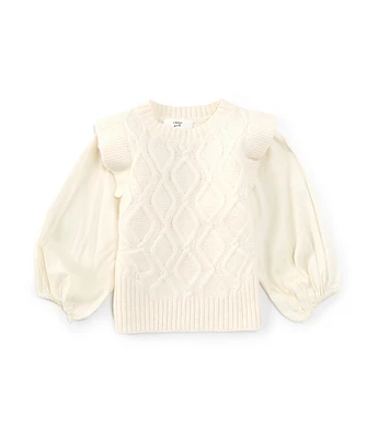 A Loves A Little Girls Long Sleeve Mixed Media Sweater