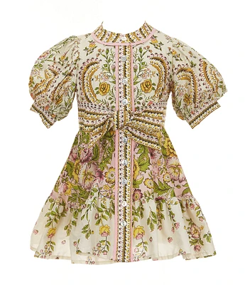 A Loves A Little Girls Bubble Sleeve Ivory Floral Multi Dress
