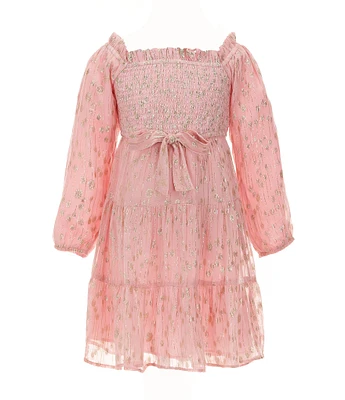A Loves A Little Girls Long Sleeve Tiered Lurex Midi Dress
