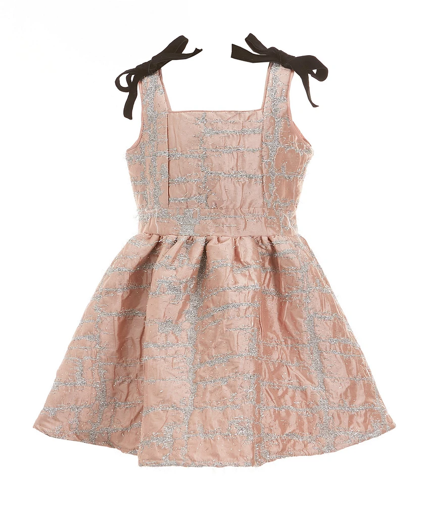 A Loves A Little Girls Glitter Velvet Bow Party Dress