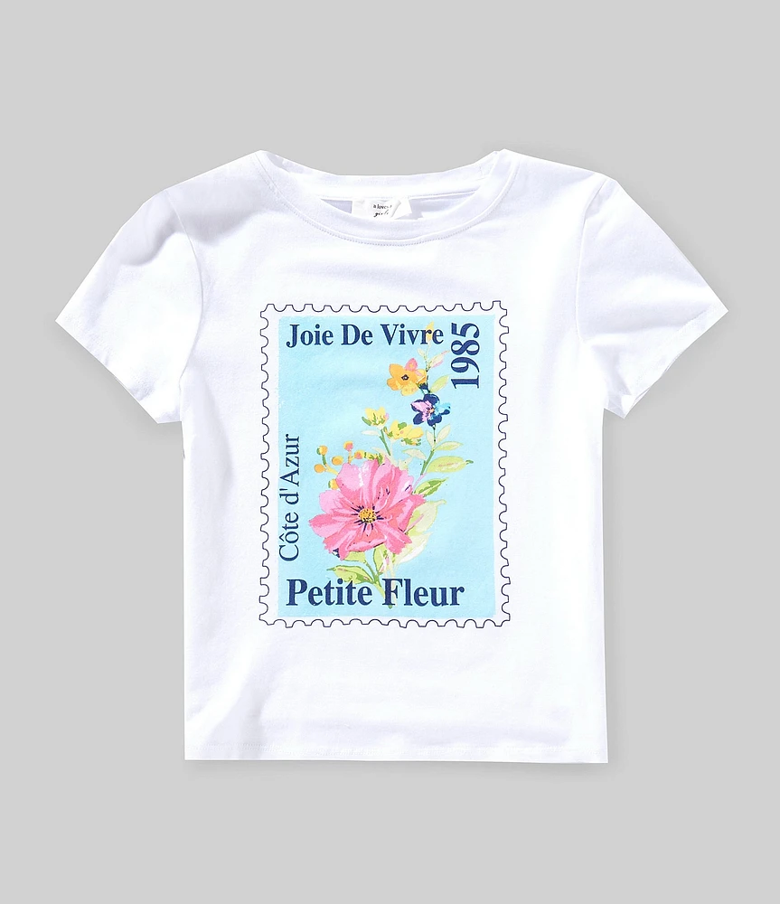 A Loves A Little Girls Short Sleeve Joie De vivre 1985 Post Stamp Graphic T-Shirt