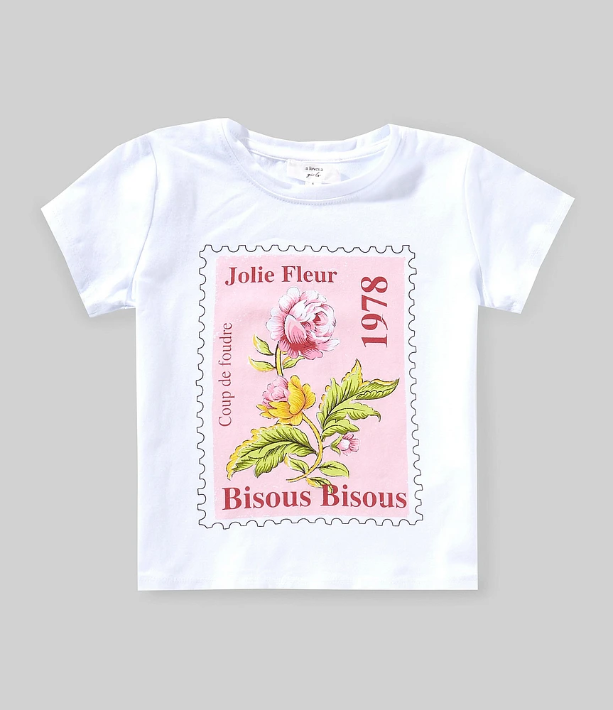 A Loves A Little Girls Short Sleeve Jolie Fleur 978 Post Stamp Graphic T-Shirt