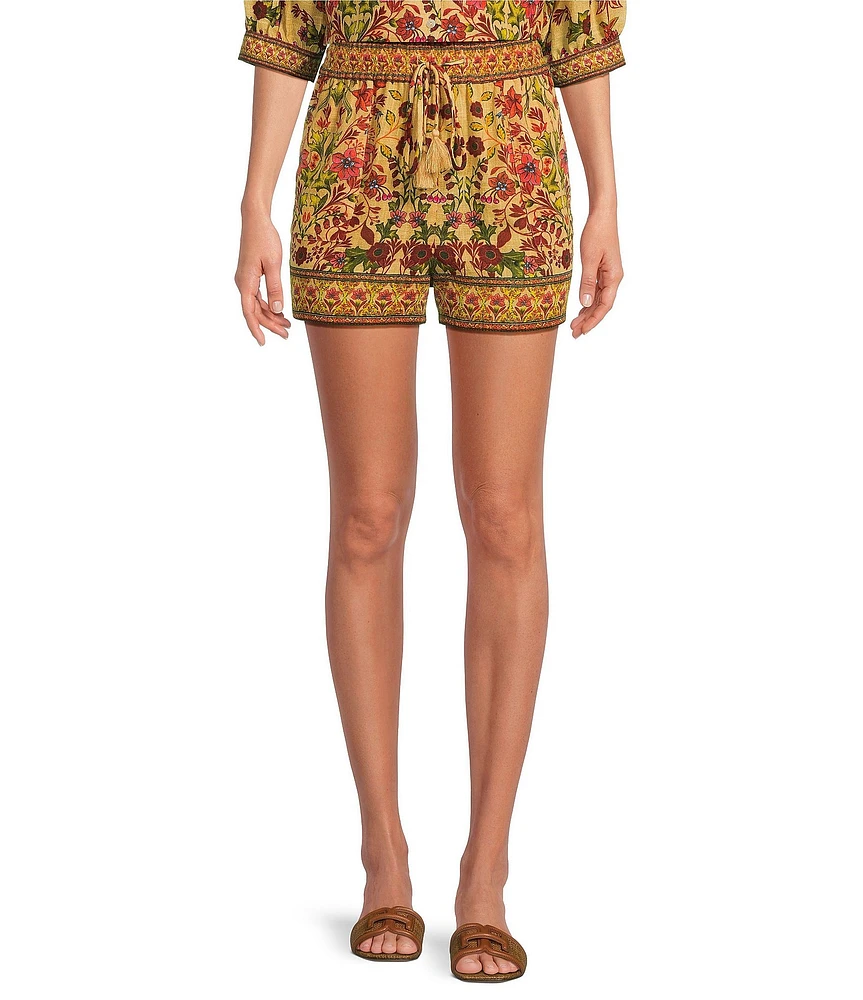 A Loves A Woven Floral Print High Rise Tassel Tie Coordinating Shorts