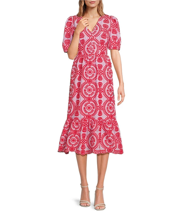 adelyn rae crochet lace v-neck flutter short sleeve midi dress Adelyn Rae | Dresses | Adelyn Rae Crochet Lace Vneck Flutter Short Sleeve  Midi Dress