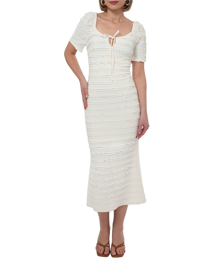 Adelyn Rae Stretch Texture Knit Scoop Neck Short Sleeve Midi Dress