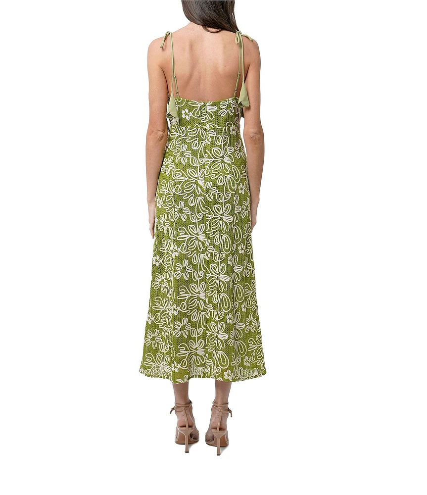 Adelyn Rae Trina Soutache Floral V Neck Sleeveless Slip Midi Dress