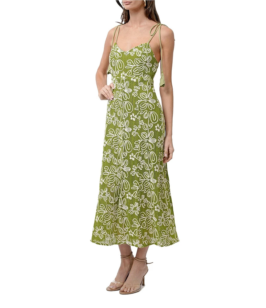 Adelyn Rae Trina Soutache Floral V Neck Sleeveless Slip Midi Dress