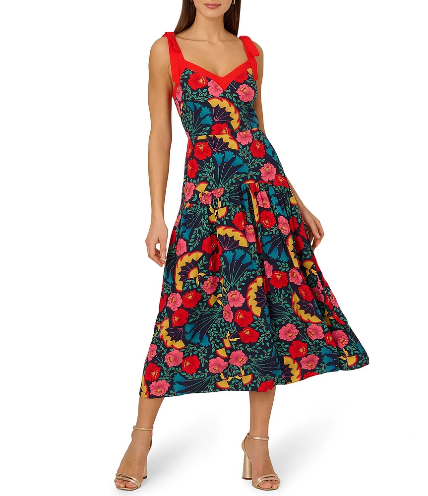 Adrianna by Adrianna Papell Floral Print Sweetheart Neck Sleeveless A Line Midi Dress