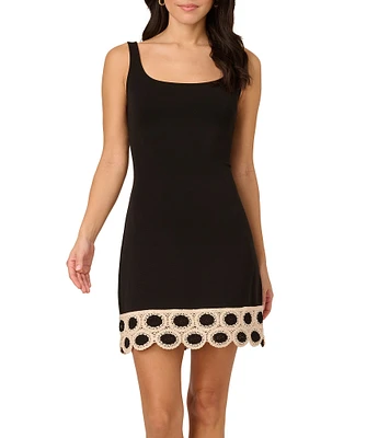 Adrianna by Adrianna Papell Knit Scoop Neck Sleeveless Crochet Hem Sheath Mini Dress