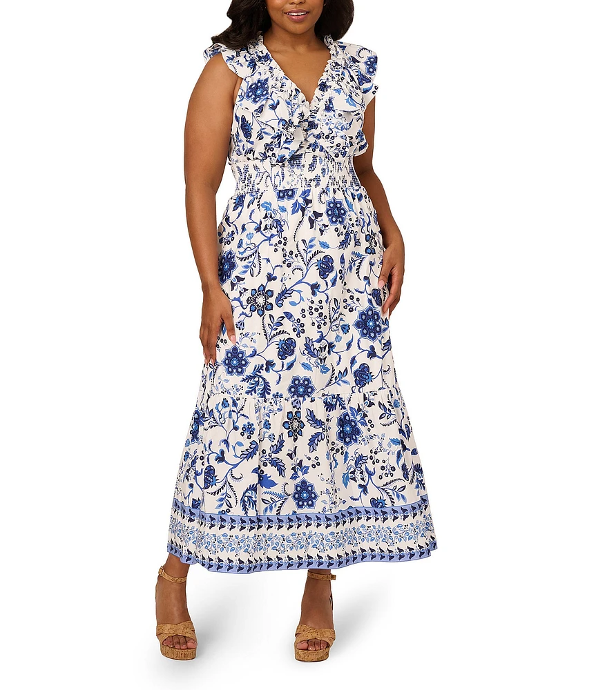 Adrianna by Adrianna Papell Plus Size Floral Printed Ruffle Maxi Dress