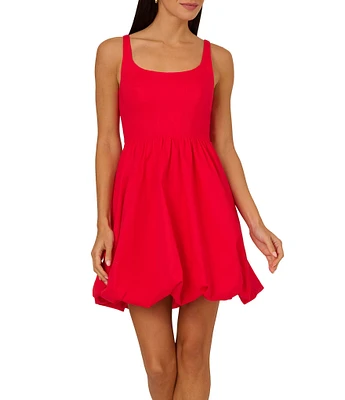Adrianna by Adrianna Papell Stretch Cotton Square Neck Sleeveless Bubble Hem A-Line Mini Dress