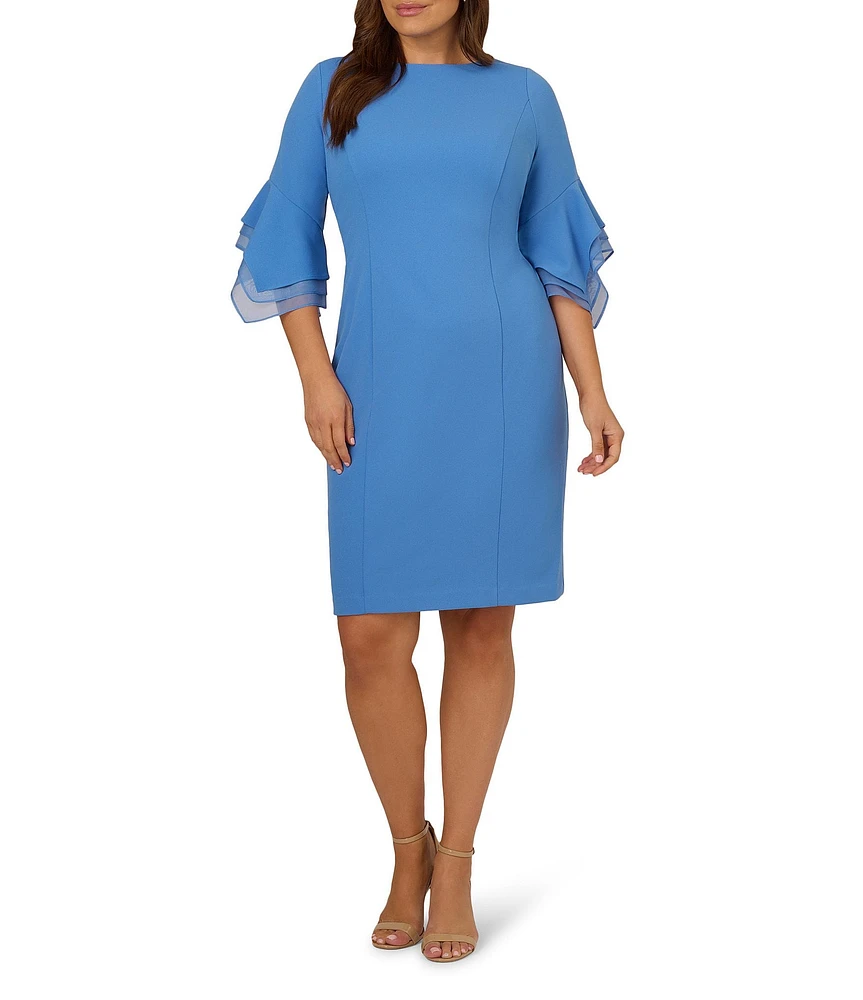 Adrianna Papell Plus Size Stretch Crepe 3/4 Bell Sleeve Sheath Dress
