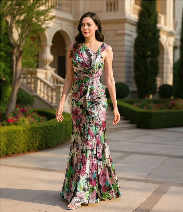 green emerald velvet dress Tiered Organza Gown With Beaded Bodice In Navy