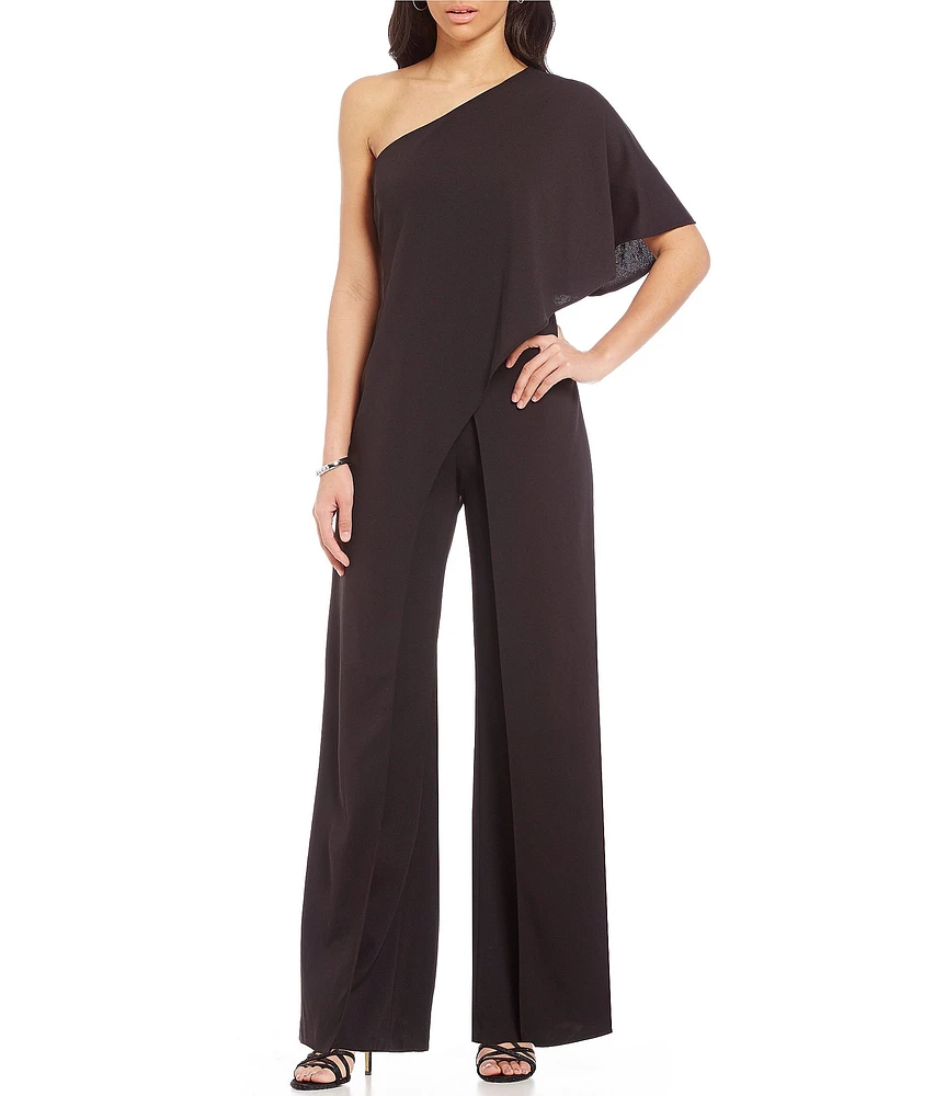 Adrianna Papell Stretch One Shoulder Short Flutter Sleeve Jumpsuit