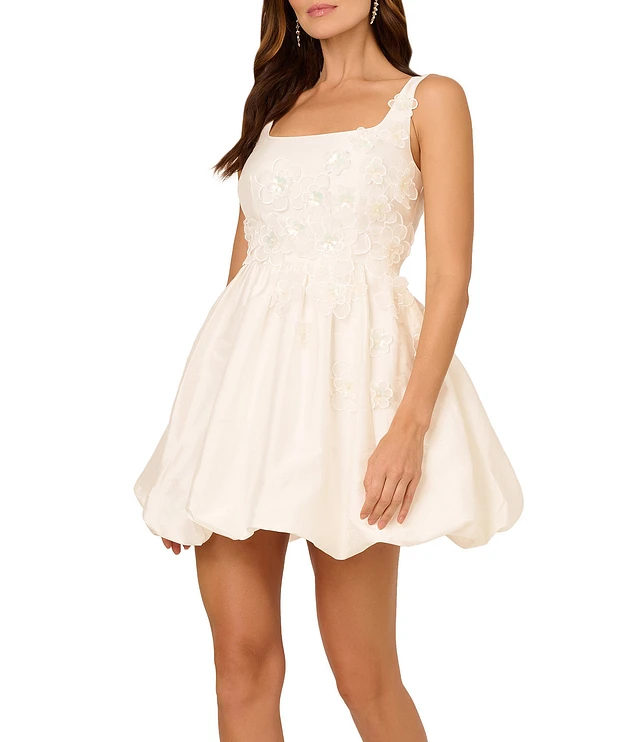 Adrianna Papell Taffeta 3D Flower Square Neck Sleeveless Bubble Hem A-Line  Mini Dress | Liberty Center