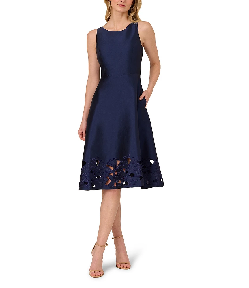 Adrianna Papell Taffeta Cut-Out Boat Neck Sleeveless Fit & Flare Midi Dress