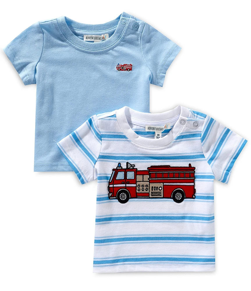 Adventurewear 360 Baby Boys Round Neck Short Sleeve Firetruck Applique T-Shirt