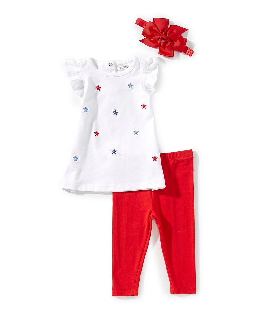 Adventurewear 360 Baby Girls Embroidered Star Short Sleeve Ruffle Top & Capri Pants Set