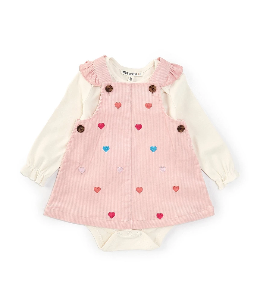 Adventurewear 360 Baby Girls Hearts Embroidered Corduroy Dress Set