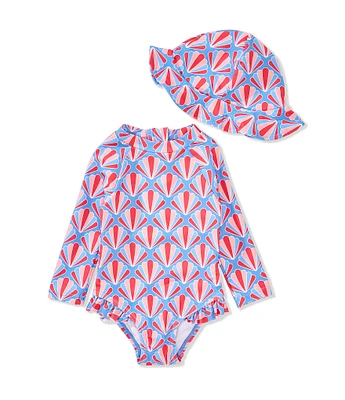 Adventurewear 360 Baby Girls Seashell Blue One Piece Swimsuit