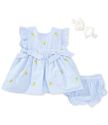 Adventurewear 360 Baby Girls Seersucker Lemon Bow Dress