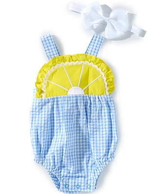 Adventurewear 360 Baby Girls Gingham Lemon Bubble Romper