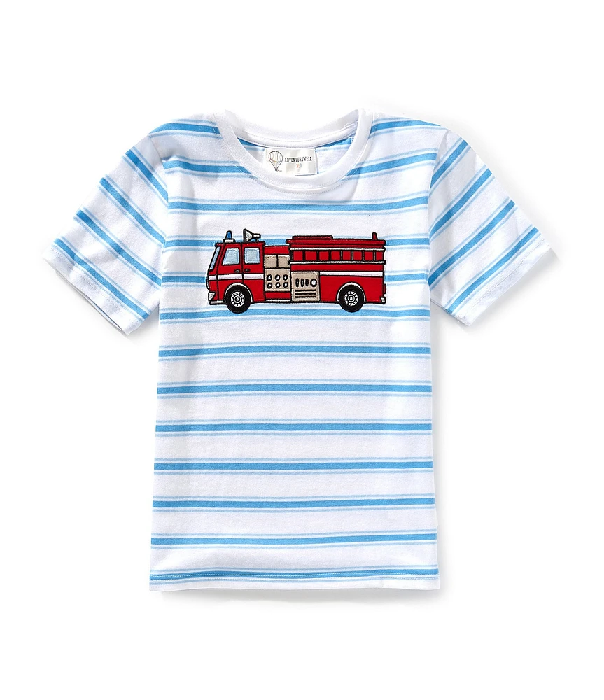 Adventurewear 360 Little Boys Round Neck Short Sleeve Firetruck Applique T-Shirt