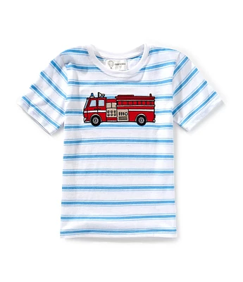 Adventurewear 360 Little Boys Round Neck Short Sleeve Firetruck Applique T-Shirt