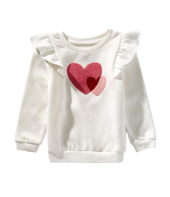 Adventurewear 360 Little Girls Embroidered Hearts Long Sleeve Sweatshirt