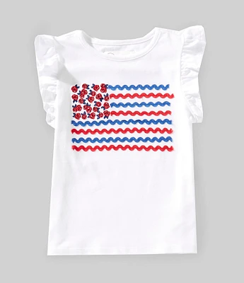 Adventurewear 360 Little Girls Jersey Floral American Flag Flutter Sleeve T-Shirt
