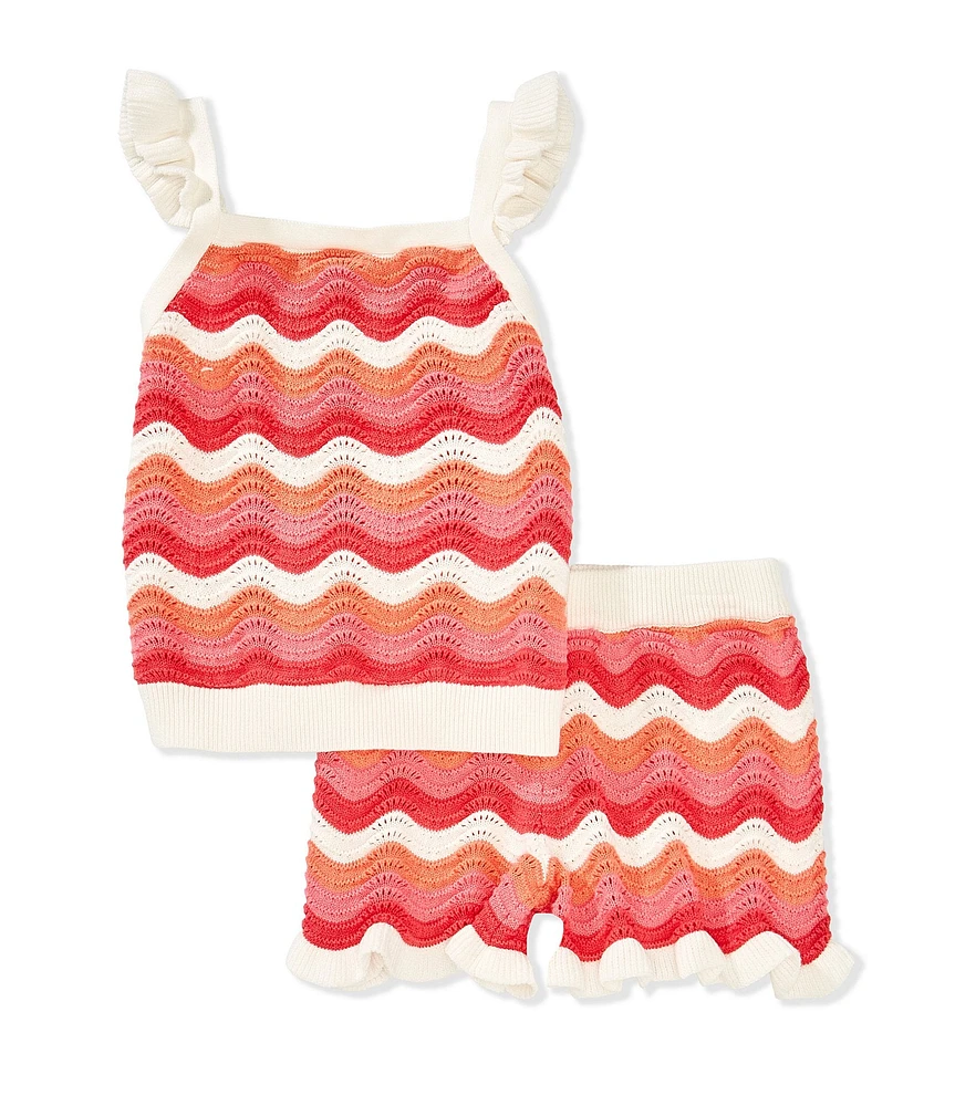 Adventurewear 360 Little Girls Scalloped Crochet Ruffle Tank & Shorts Set