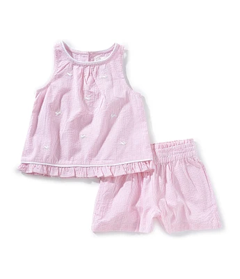 Adventurewear 360 Little Girls Seersucker Striped Sleeveless Babydoll Top & Matching Shorts Set