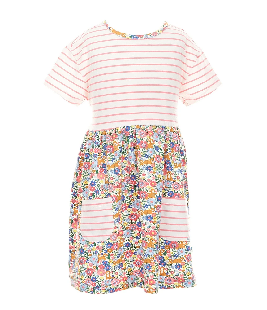 Adventurewear 360 Little Girls Striped Floral Puppy Print Dress