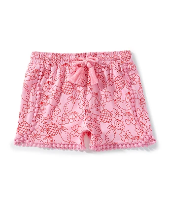 Adventurewear 360 Little Girls Tropical Print Bobble Trim Pull-On Shorts