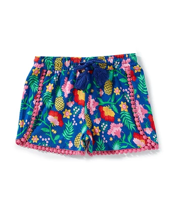 Adventurewear 360 Little Girls Multi Tropical Print Lace Trim Shorts