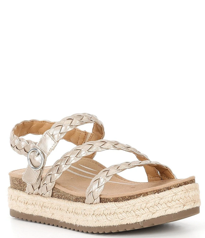 Aetrex Julia Braided Leather Buckle Detail Platform Espadrille Sandals