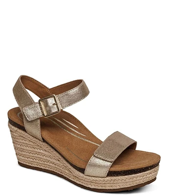 Aetrex Sydney Leather Espadrille Platform Wedge Sandals