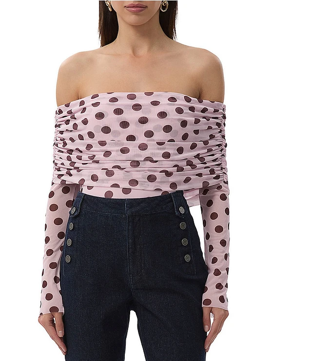 AFRM Maxine Dot Print Off-The-Shoulder Long Sleeve Mesh Bodysuit at  Hamilton Place in Chattanooga, TN